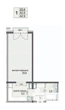 1-к квартира, строящийся дом, 43м2, 18/18 этаж