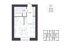 Студия квартира, вторичка, 31м2, 1/16 этаж