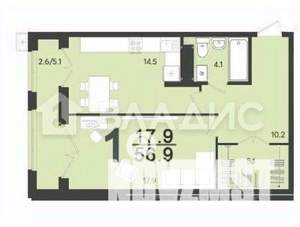 1-к квартира, вторичка, 52м2, 3/17 этаж