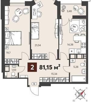 2-к квартира, вторичка, 81м2, 6/18 этаж