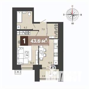 1-к квартира, сданный дом, 44м2, 3/18 этаж