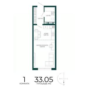 1-к квартира, строящийся дом, 33м2, 4/17 этаж