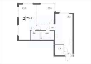2-к квартира, вторичка, 76м2, 6/21 этаж