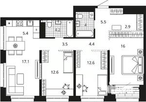 3-к квартира, вторичка, 90м2, 20/23 этаж