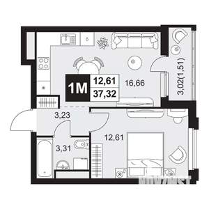 2-к квартира, вторичка, 37м2, 7/20 этаж