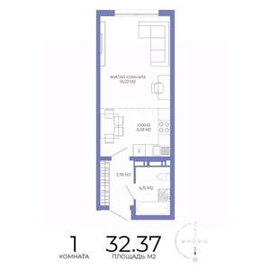 1-к квартира, строящийся дом, 32м2, 13/17 этаж