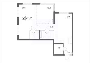 2-к квартира, вторичка, 76м2, 13/21 этаж