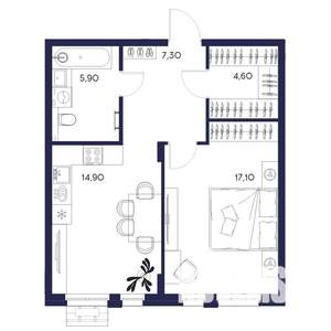 1-к квартира, вторичка, 50м2, 2/16 этаж
