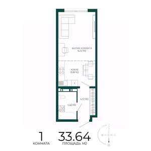 1-к квартира, строящийся дом, 34м2, 8/17 этаж