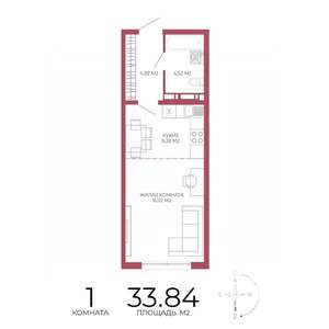 1-к квартира, строящийся дом, 34м2, 10/18 этаж