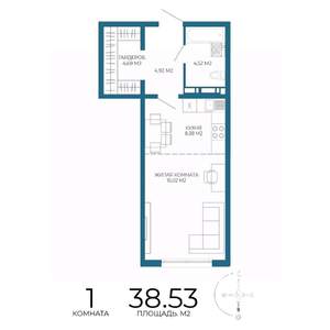 1-к квартира, строящийся дом, 39м2, 13/17 этаж
