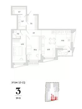 3-к квартира, вторичка, 93м2, 21/24 этаж