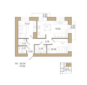 2-к квартира, вторичка, 58м2, 9/18 этаж