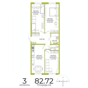 3-к квартира, строящийся дом, 83м2, 13/18 этаж