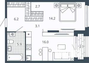 1-к квартира, вторичка, 50м2, 9/24 этаж