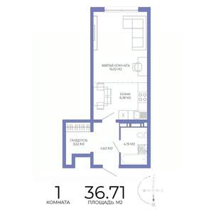 1-к квартира, строящийся дом, 37м2, 8/17 этаж
