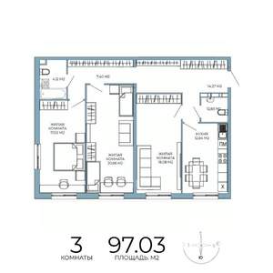 3-к квартира, строящийся дом, 97м2, 3/18 этаж