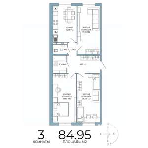 3-к квартира, строящийся дом, 85м2, 12/18 этаж