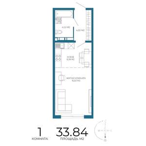1-к квартира, строящийся дом, 34м2, 8/17 этаж