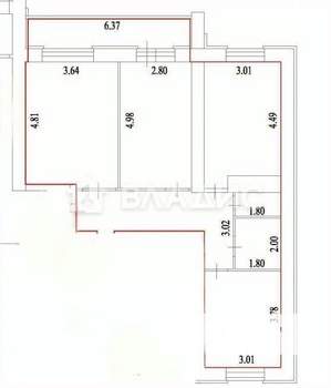 3-к квартира, вторичка, 79м2, 9/14 этаж