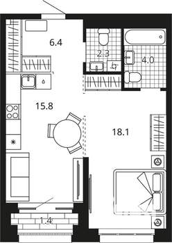 1-к квартира, вторичка, 48м2, 7/23 этаж