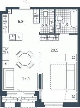 1-к квартира, вторичка, 54м2, 7/23 этаж