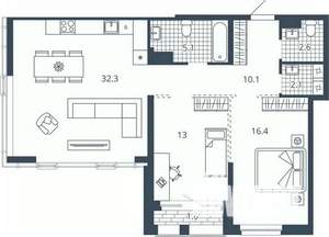 2-к квартира, вторичка, 84м2, 16/24 этаж