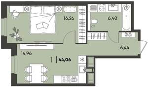 1-к квартира, вторичка, 44м2, 1/18 этаж