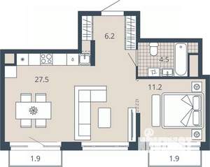 1-к квартира, вторичка, 53м2, 19/23 этаж