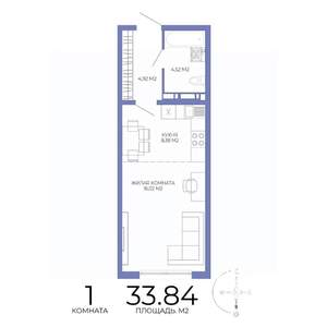 1-к квартира, строящийся дом, 34м2, 10/18 этаж