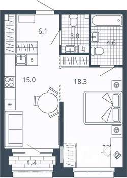 1-к квартира, вторичка, 47м2, 11/24 этаж