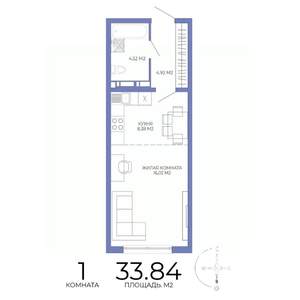 1-к квартира, строящийся дом, 34м2, 6/17 этаж