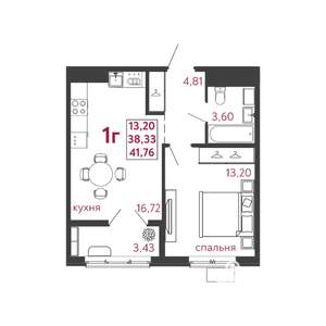 1-к квартира, вторичка, 42м2, 9/12 этаж