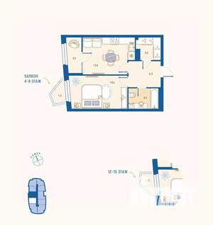 1-к квартира, вторичка, 47м2, 7/16 этаж