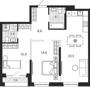 2-к квартира, вторичка, 69м2, 11/24 этаж