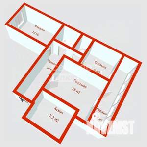 3-к квартира, вторичка, 64м2, 8/9 этаж