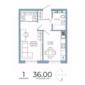 1-к квартира, строящийся дом, 36м2, 12/18 этаж