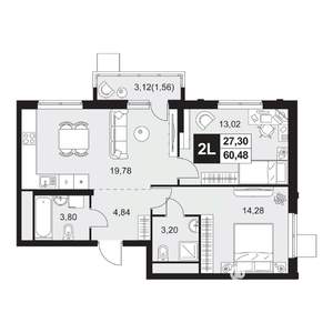 3-к квартира, вторичка, 60м2, 6/20 этаж