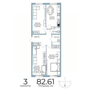 3-к квартира, строящийся дом, 83м2, 3/18 этаж