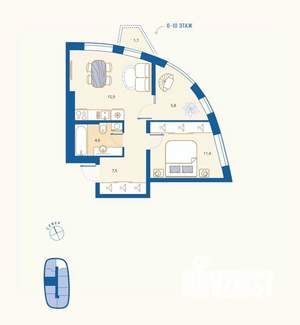 1-к квартира, вторичка, 45м2, 14/16 этаж