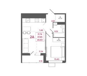 2-к квартира, вторичка, 41м2, 16/17 этаж