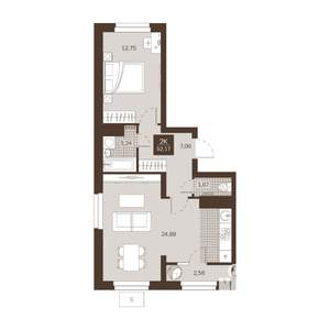 2-к квартира, вторичка, 52м2, 16/22 этаж