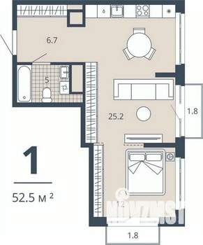 1-к квартира, вторичка, 52м2, 20/23 этаж