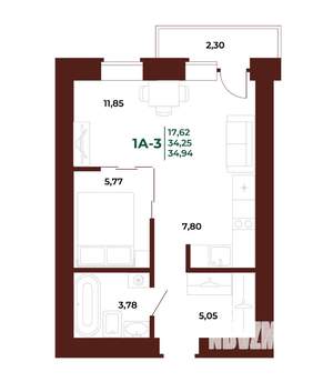 1-к квартира, вторичка, 35м2, 6/17 этаж