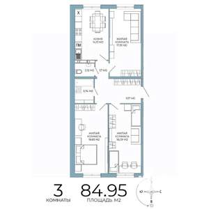 3-к квартира, строящийся дом, 85м2, 15/18 этаж