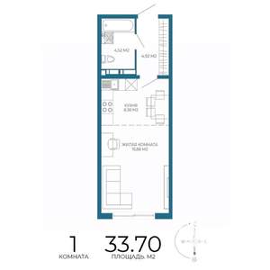 1-к квартира, строящийся дом, 34м2, 3/17 этаж