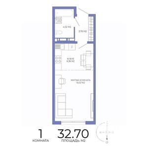 1-к квартира, строящийся дом, 33м2, 15/17 этаж