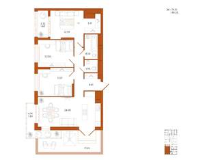 3-к квартира, вторичка, 88м2, 12/18 этаж