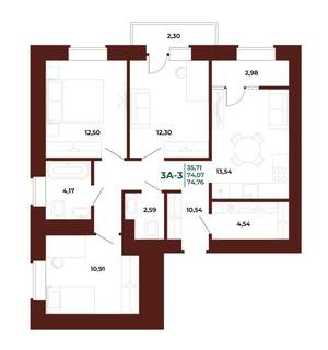 3-к квартира, вторичка, 75м2, 8/17 этаж