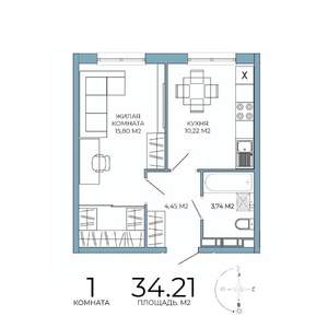 1-к квартира, вторичка, 34м2, 12/18 этаж